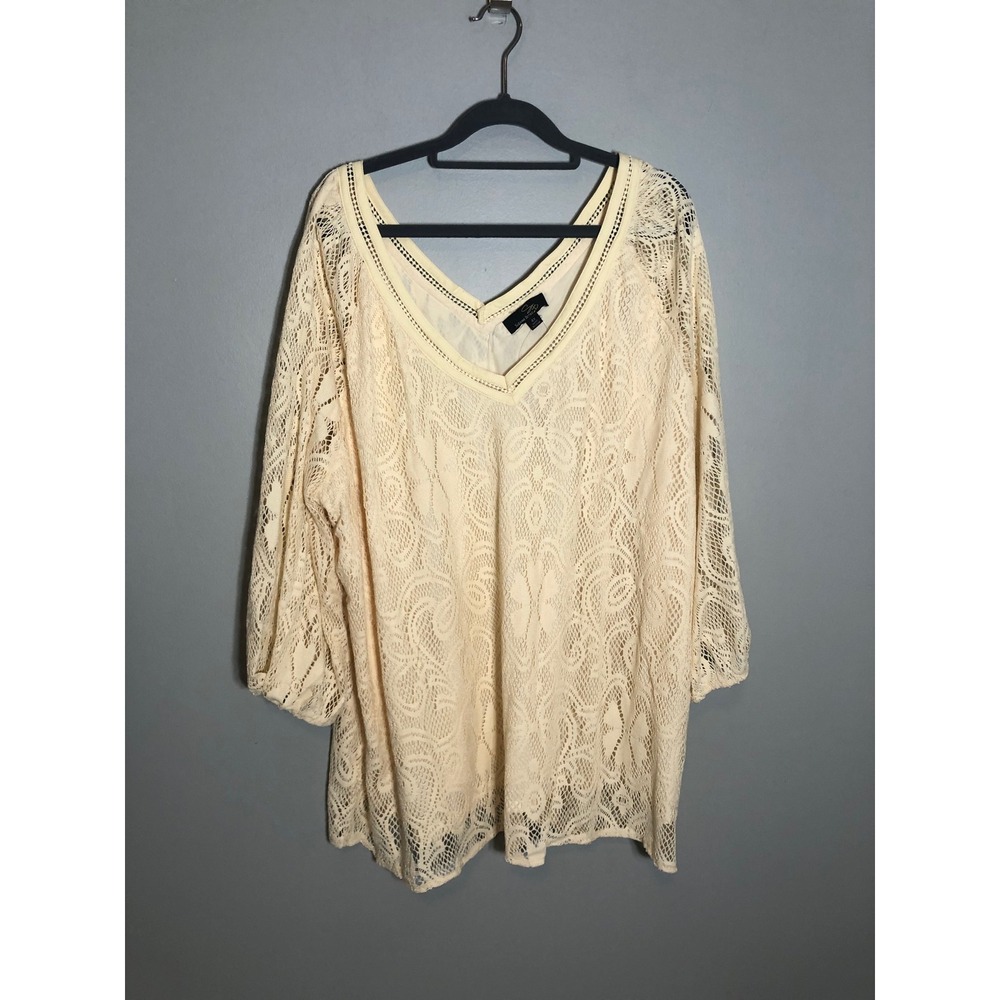 NEW Suzanne Betro Lace Tunic Women 4X Cream Double V-Neck Crochet